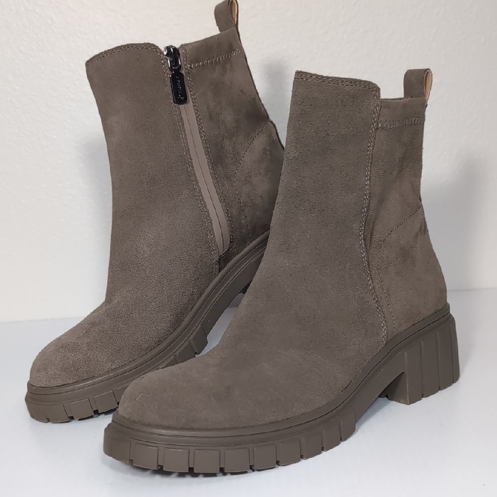 Blondo Prestly Waterproof Bootie Taupe Size 8.5 Side Zip Grey Tan